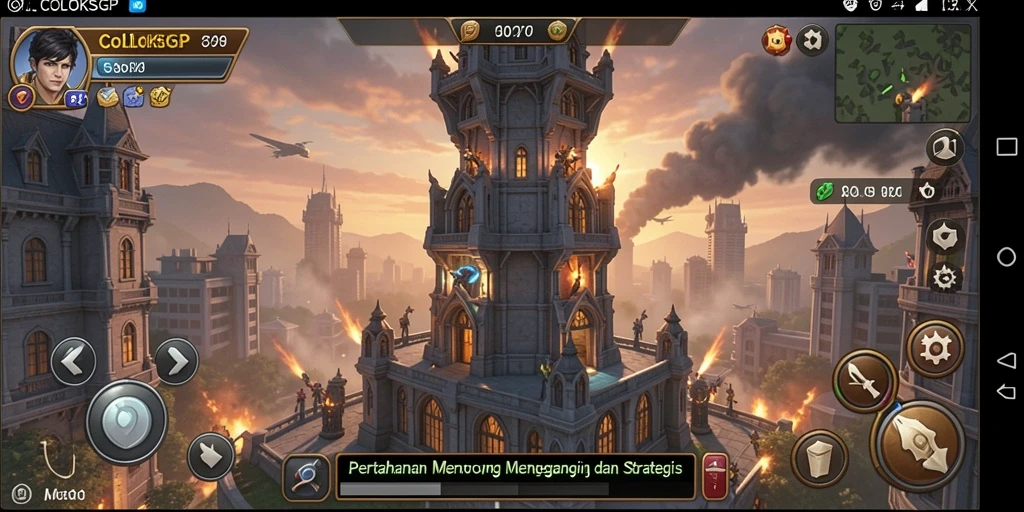 Tampilan gameplay seru dalam COLOKSGP yang menampilkan pertarungan menara melawan gelombang musuh.