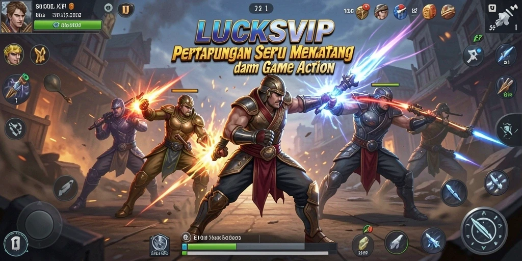 Tampilan aksi seru di LUCKSVIP dengan karakter berani.