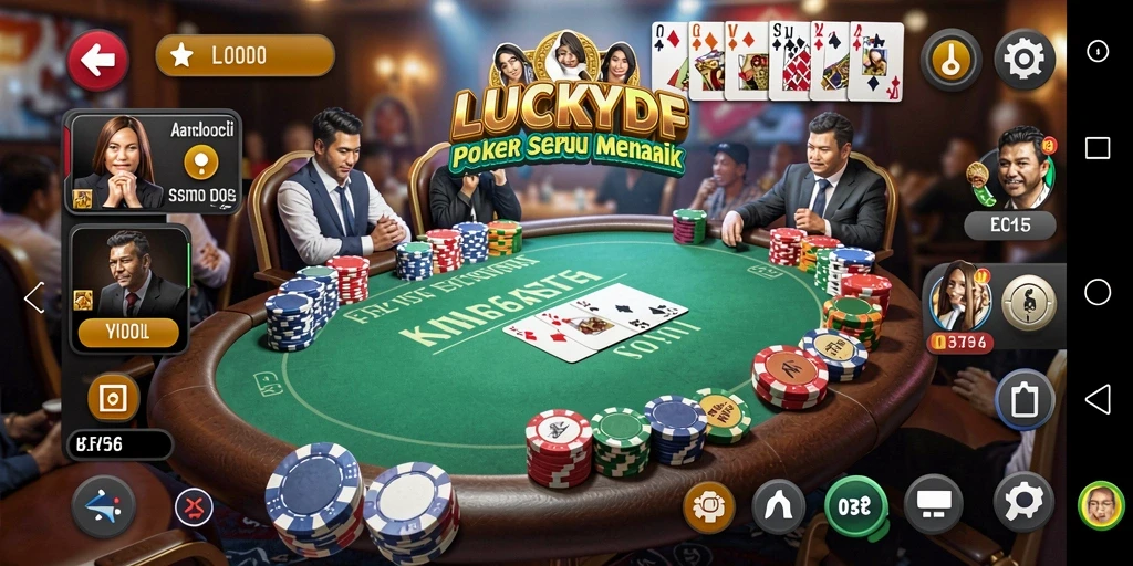 Tangkapan layar dari gameplay LUCKYDF yang menunjukkan suasana permainan Poker.