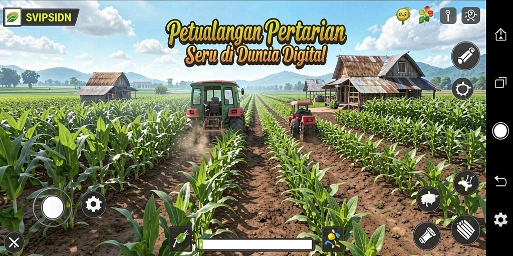 Tampilan gameplay <strong>SVIPSIDN</strong> yang menggambarkan suasana pertanian yang hidup.