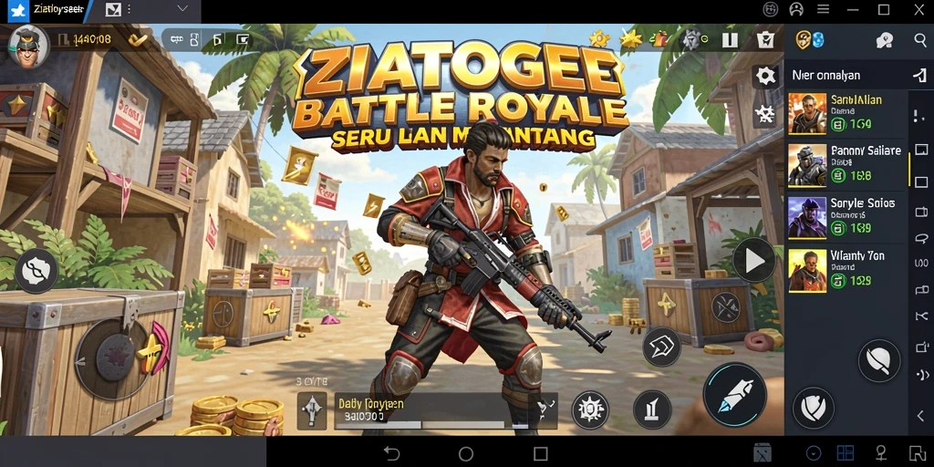 Screenshot gameplay ZIATOGEL menampilkan aksi Battle Royale yang mendebarkan.